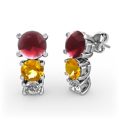 Scala Küpe - Kök yakut, sitrin ve pırlanta 8 ayar beyaz altın küpe (0.22 karat) #exwg45