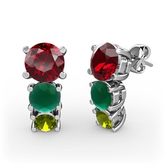 Scala Küpe - Garnet, kök zümrüt ve peridot 14 ayar beyaz altın küpe #f3zyih