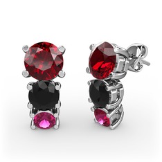 Scala Küpe - Garnet, siyah zirkon ve rodolit garnet 18 ayar beyaz altın küpe #f4d3ev