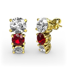 Scala Küpe - Beyaz zirkon, garnet ve pırlanta 18 ayar altın küpe (0.22 karat) #f50szz