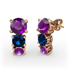 Ametist ve lab safir 14 ayar rose altın küpe