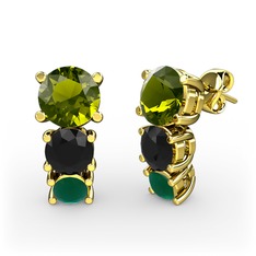 Scala Küpe - Peridot, siyah zirkon ve kök zümrüt 8 ayar altın küpe #fhvgn3