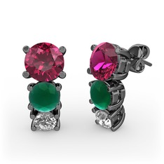 Scala Küpe - Rodolit garnet, kök zümrüt ve swarovski 925 ayar siyah rodyum kaplama gümüş küpe #fipi5c