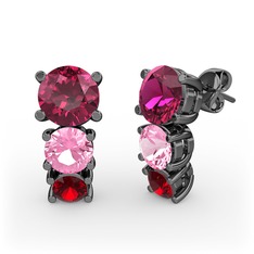Rodolit garnet, pembe kuvars ve garnet 925 ayar siyah rodyum kaplama gümüş küpe