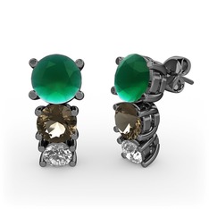 Scala Küpe - Kök zümrüt, dumanlı kuvars ve swarovski 925 ayar siyah rodyum kaplama gümüş küpe #fqwbw9