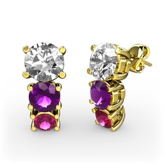Scala Küpe - Swarovski, ametist ve rodolit garnet 8 ayar altın küpe #fv2mri