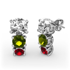 Scala Küpe - Beyaz zirkon, peridot ve garnet 18 ayar beyaz altın küpe #g0tspt
