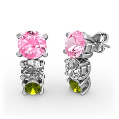 Scala Küpe - Pembe kuvars, swarovski ve peridot 14 ayar beyaz altın küpe #g7oh5j