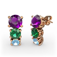 Scala Küpe - Ametist, yeşil kuvars ve akuamarin 18 ayar rose altın küpe #gc7d1f