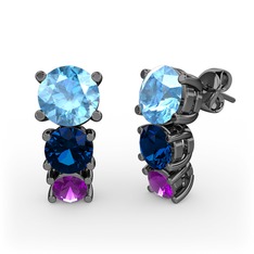 Akuamarin, lab safir ve ametist 925 ayar siyah rodyum kaplama gümüş küpe