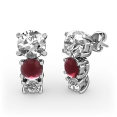 Scala Küpe - Beyaz zirkon, kök yakut ve swarovski 14 ayar beyaz altın küpe #gthhc