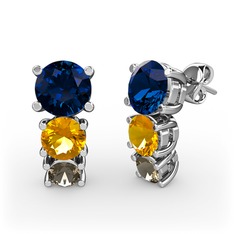 Scala Küpe - Lab safir, sitrin ve dumanlı kuvars 925 ayar gümüş küpe #h3isdk