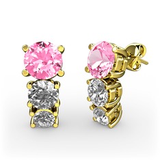 Pembe kuvars ve pırlanta 8 ayar altın küpe (0.7 karat)