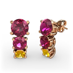 Rodolit garnet ve sitrin 14 ayar rose altın küpe