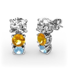 Scala Küpe - Swarovski, sitrin ve akuamarin 925 ayar gümüş küpe #hb10o7