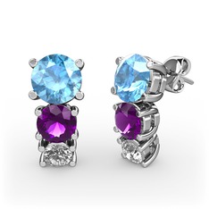 Scala Küpe - Akuamarin, ametist ve beyaz zirkon 18 ayar beyaz altın küpe #hee125