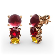 Scala Küpe - Kök yakut, garnet ve sitrin 18 ayar rose altın küpe #hipu1q