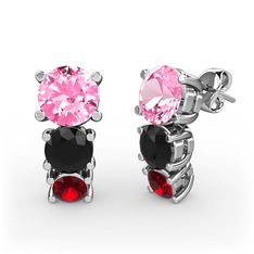 Scala Küpe - Pembe kuvars, siyah zirkon ve garnet 18 ayar beyaz altın küpe #hlojxh