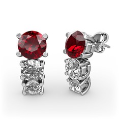 Scala Küpe - Garnet, beyaz zirkon ve pırlanta 18 ayar beyaz altın küpe (0.22 karat) #hltyvr