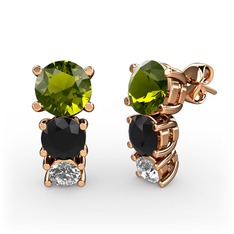 Peridot, siyah zirkon ve beyaz zirkon 8 ayar rose altın küpe