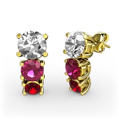 Scala Küpe - Pırlanta, rodolit garnet ve garnet 14 ayar altın küpe (1 karat) #hrj8lo