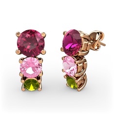 Rodolit garnet, pembe kuvars ve peridot 14 ayar rose altın küpe