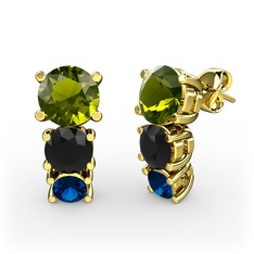 Scala Küpe - Peridot, siyah zirkon ve lab safir 14 ayar altın küpe #hyzxl6