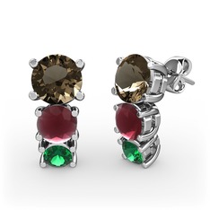 Scala Küpe - Dumanlı kuvars, kök yakut ve yeşil kuvars 925 ayar gümüş küpe #i2rahq