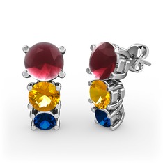 Scala Küpe - Kök yakut, sitrin ve lab safir 14 ayar beyaz altın küpe #ibstan