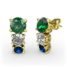 Scala Küpe - Yeşil kuvars, pırlanta ve lab safir 14 ayar altın küpe (0.48 karat) #ij2ix9