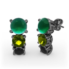 Scala Küpe - Kök zümrüt, peridot ve siyah zirkon 925 ayar siyah rodyum kaplama gümüş küpe #ika2ah