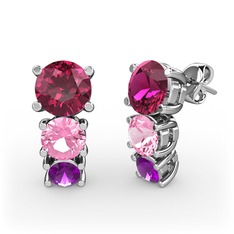 Scala Küpe - Rodolit garnet, pembe kuvars ve ametist 14 ayar beyaz altın küpe #iltkds