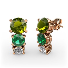 Peridot, yeşil kuvars ve pırlanta 18 ayar rose altın küpe (0.22 karat)