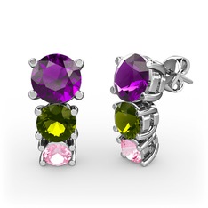 Scala Küpe - Ametist, peridot ve pembe kuvars 14 ayar beyaz altın küpe #j6urgs