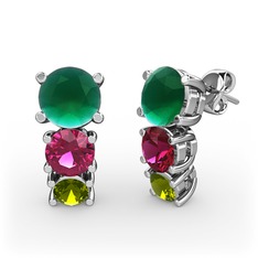 Scala Küpe - Kök zümrüt, rodolit garnet ve peridot 8 ayar beyaz altın küpe #jajmvi