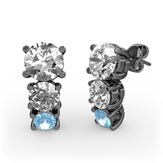 Scala Küpe - Pırlanta, beyaz zirkon ve akuamarin 925 ayar siyah rodyum kaplama gümüş küpe (1 karat) #jdgfnf