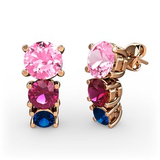 Pembe kuvars, rodolit garnet ve lab safir 14 ayar rose altın küpe