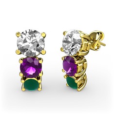 Swarovski, ametist ve kök zümrüt 925 ayar altın kaplama gümüş küpe