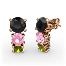 Scala Küpe - Siyah zirkon, pembe kuvars ve peridot 8 ayar rose altın küpe #jnvtzm