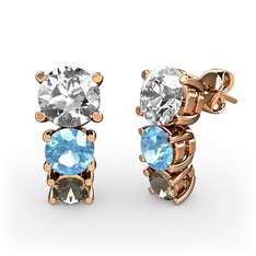 Scala Küpe - Beyaz zirkon, akuamarin ve dumanlı kuvars 14 ayar rose altın küpe #jqhnu2