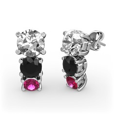 Scala Küpe - Swarovski, siyah zirkon ve rodolit garnet 14 ayar beyaz altın küpe #js162a