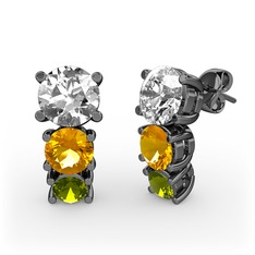 Scala Küpe - Beyaz zirkon, sitrin ve peridot 925 ayar siyah rodyum kaplama gümüş küpe #jvj42r