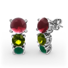 Scala Küpe - Kök yakut, peridot ve kök zümrüt 8 ayar beyaz altın küpe #jw2jqk