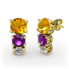 Scala Küpe - Sitrin, ametist ve beyaz zirkon 8 ayar altın küpe #jy3jv6