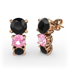 Scala Küpe - Siyah zirkon ve pembe kuvars 14 ayar rose altın küpe #k0xqva