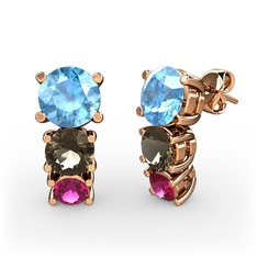 Scala Küpe - Akuamarin, dumanlı kuvars ve rodolit garnet 18 ayar rose altın küpe #k3qclu