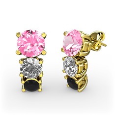 Scala Küpe - Pembe kuvars, swarovski ve siyah zirkon 925 ayar altın kaplama gümüş küpe #k8fs8x