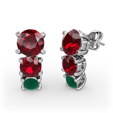 Scala Küpe - Garnet ve kök zümrüt 8 ayar beyaz altın küpe #kepgky