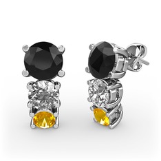 Scala Küpe - Siyah zirkon, pırlanta ve sitrin 14 ayar beyaz altın küpe (0.48 karat) #kfzo4p