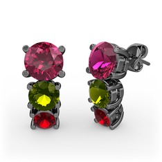 Rodolit garnet, peridot ve garnet 925 ayar siyah rodyum kaplama gümüş küpe